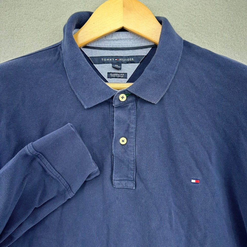2014 Tommy Hilfiger Long Sleeve Polo Shirt Classic Fit Blue Cotton XXL Preppy